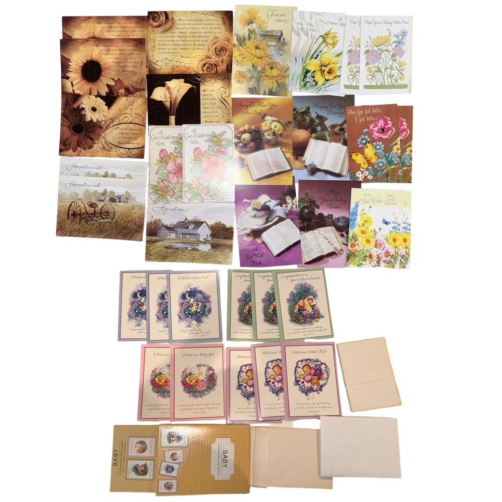 VTG Greeting Cards Religious Bulk Lot x34 Get Well-New Baby Cards W/Envelopes